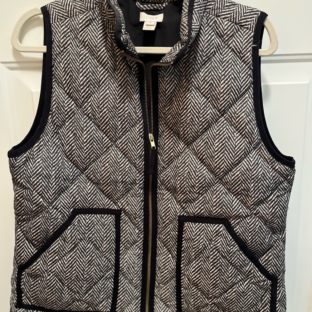 J. Crew Black and Cream Herringbone Vest